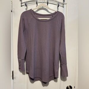 CHASER light purple Sleeve Waffle Knit‎ Thermal Shirt Button Cuffs Womens L Boho